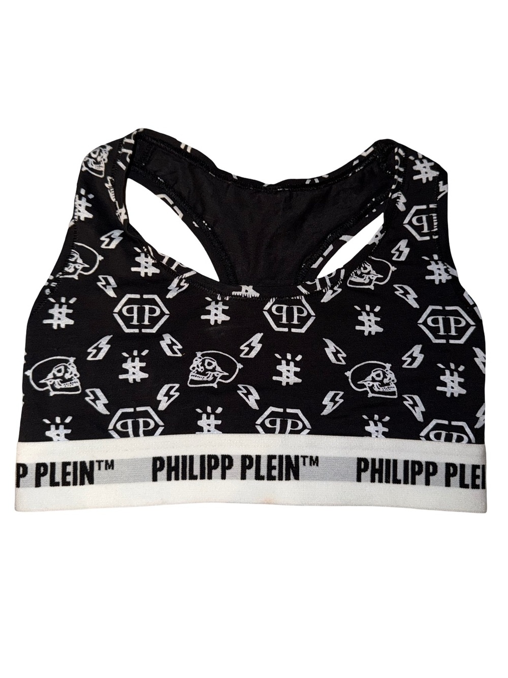 Philipp Plein Black and White Logo Racerback Sports Bra NWT